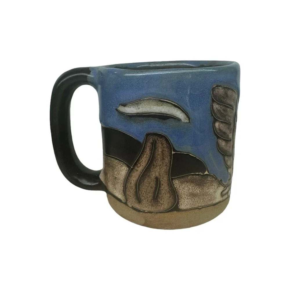 Mara Mexico Studio Art Pottery Stoneware Large Mug Eagle Mountains Trees Signed - Picture 7 of 10